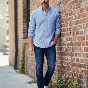 J Crew Shirt Mens Medium Slim Fit Blue 100% Linen Long Sleeve Button Down Shirt